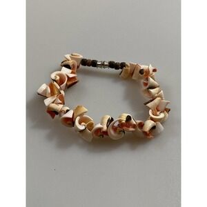 Bracelet Sea Shells Pink Boho Silver Tone Barrel Clasp 8”